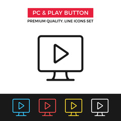 Vector PC and play button icon. Thin line icon