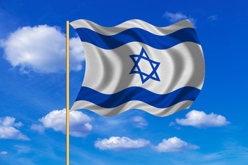 Flag of Israel waving on blue sky background
