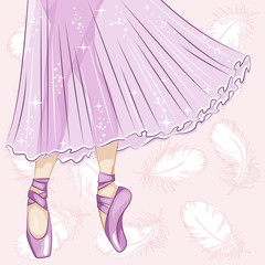 Beautiful ballerina in classical tutu. Slender legs in ballet slippers, pointe shoes. Hand drawn illustration. © Svetlana Ivanova