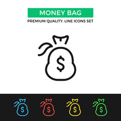 Vector money bag icon. Thin line icon