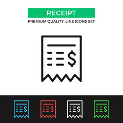 Vector sales receipt icon. Thin line icon