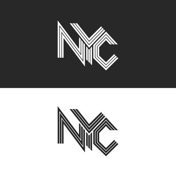 NYC lettering print t-shirt, USA New York City hipster logo mockup, black and white urban calligraphy design element