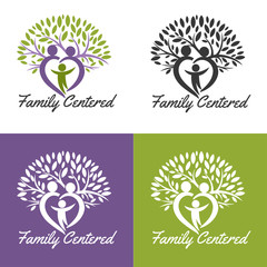 Growing family tree concept, Vector medical logo. Design for health-care organization, spinal surgery clinic, orthopedic and spine center, therapist, massage cabinet. 