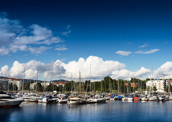 Fototapeta na wymiar Oslo yacht club near coast background