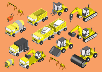 illustration of info graphic construction cars icons set concept in isometric 3d graphic
