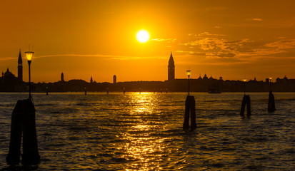Venice skyline golden sunset summer