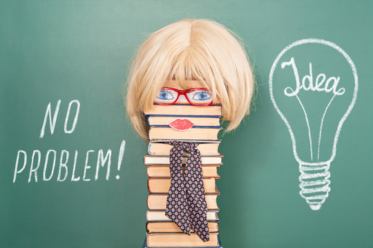 NO PROBLEM, Funny Education Concept With Unusual Woman Teacher