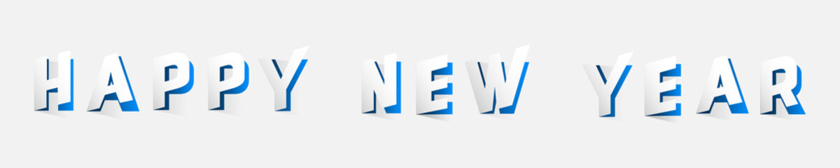 New Year and Christmas concept with letters cut out from paper blue style. Vector illustration