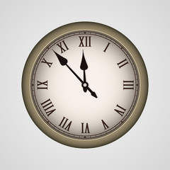 Bronze realistic vintage clock. Vector illustration