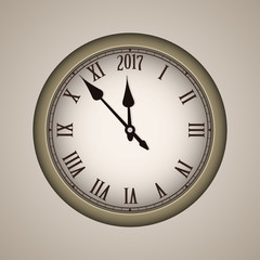New Year 2017 concept with vintage clock bronze style. Vector illustration