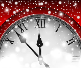 Fototapeta na wymiar New Year and Christmas concept with vintage clock red style. Vector illustration