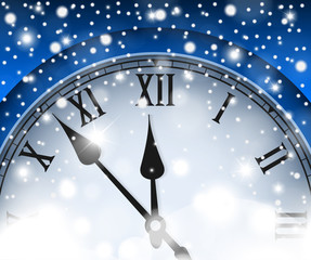 Fototapeta na wymiar New Year and Christmas concept with vintage clock blue style. Vector illustration