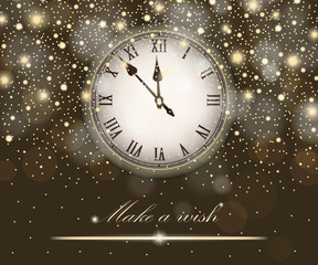 Fototapeta na wymiar New Year and Christmas concept with vintage clock gold style. Vector illustration