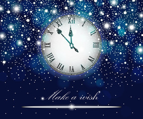 New Year and Christmas concept with vintage clock blue style. Vector illustration