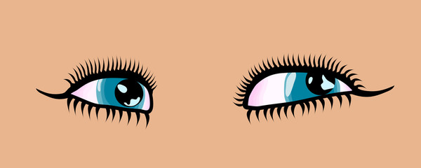Female cartoon style detailed blue eyes. Vector illustration