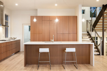 Amazing new contemporary wooden Kitchen with kitchen Island and bar stools