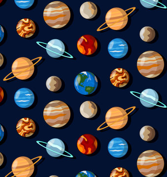 Solar system universe cosmo planets seamless vector pattern