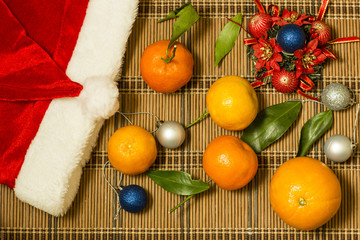 Fruits, mandarins and Santa's cone