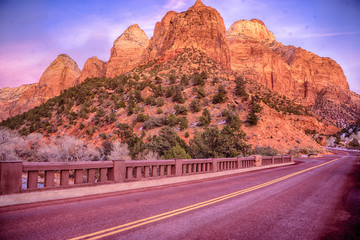 Alpenglow on the hills in Zion National Park