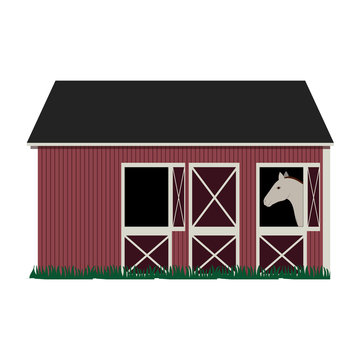 silhouette colorful with barn and horse vector illustration
