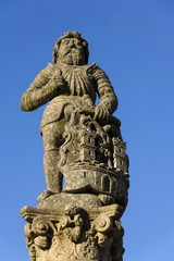 Fototapeta na wymiar Knight Ronald on fountain before church in Tabor, Czech Republic