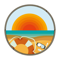 Naklejka premium background sunset in beach with aquatic objects vector illustration
