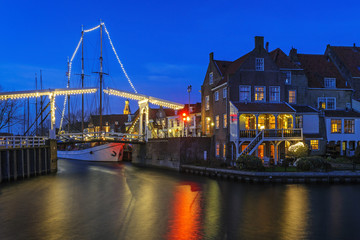 Naklejka premium Evening Christmas decoration of Enkhuizen, The Netherlands