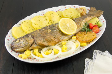 seasoned roasted trout on a plate