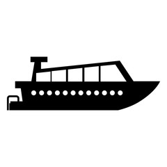 black silhouette yacht flat icon with motor vector illustration