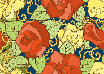Fototapeta na wymiar Ornamental seamless ethnic colorful pattern with roses. Floral background can be used for wallpaper, pattern fills, textile, fabric, wrapping, surface textures.