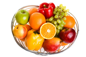 tasty summer fruits in backet isolated on white