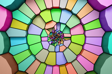 Obraz premium Abstract 3d rendering illustration. Circular background. Randomly choped geometry. Fractured extrudable surface.