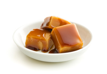 Caramel candies with caramel sauce.