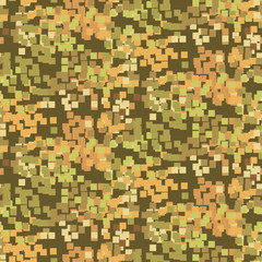 Pixelated sand camouflage seamless vector pattern. Khaki brown color abstract pixels.