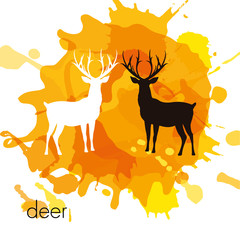 Two deer surrounded by orange spots  color background