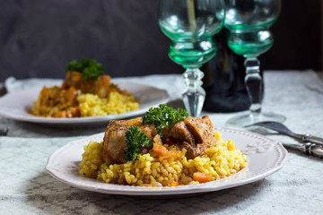 saffron Risotto and pork