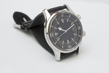 Mens luxury diver watch with synthetic strap isolated on white