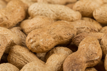 Pile of peanuts shells close up
