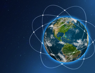 Global connections concept. North and South America. Elements of this image furnished by NASA. 3D rendering of Planet Earth.