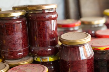 Preserves in jars in home basement