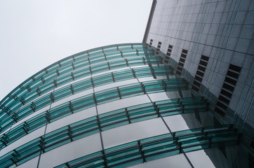 Business centre abstract architecture glass perspective view. Sky background.