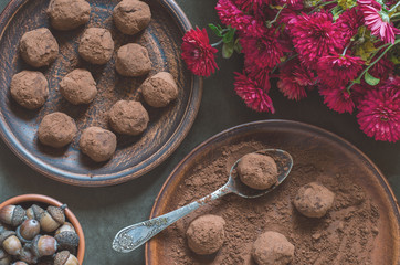 Truffles Chocolate figs and avocados and chrysanthemum