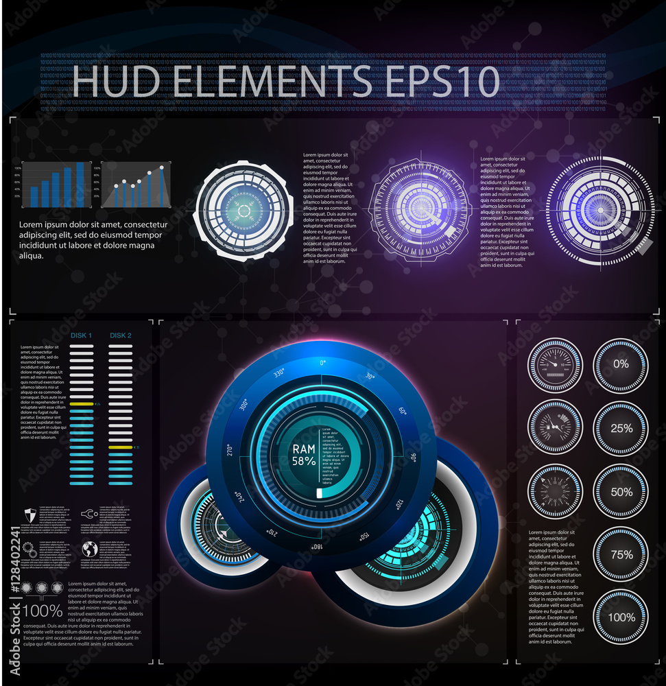 Poster hud background outer space. abstreact elements. set of elements the fantastic theme.