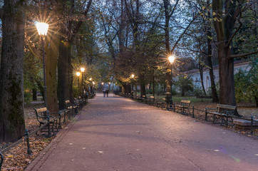 Obraz premium Planty park in the night, Krakow, Poland