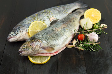 trout on a wooden table