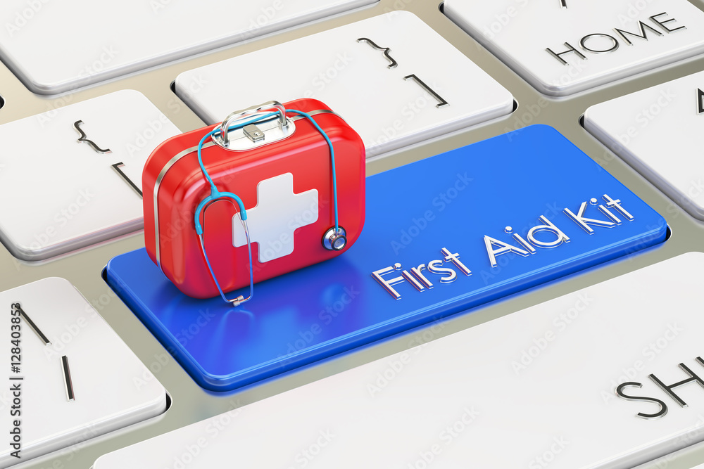 Aufkleber first aid kit button on keyboard, 3d rendering