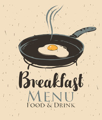vector banner for a cafe with breakfast with a frying pan and fried eggs