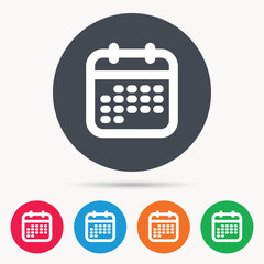Calendar icon. Events reminder symbol. Colored circle buttons with flat web icon. Vector