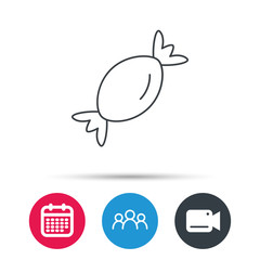 Candy icon. Sugar lollipop sign. Sweet food symbol. Group of people, video cam and calendar icons. Vector