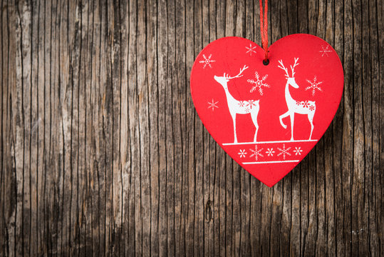 Vintage red heart as Christmas background